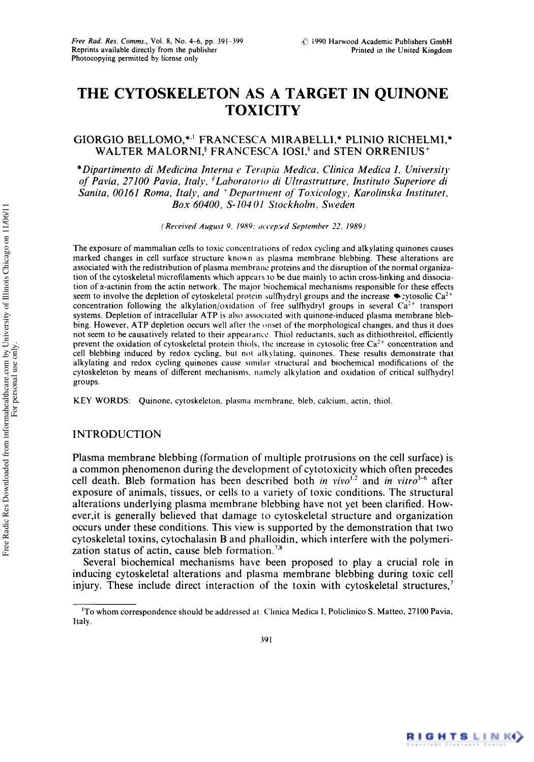 The Cytoskeleton As A Target In Quinone Toxicity by unknow