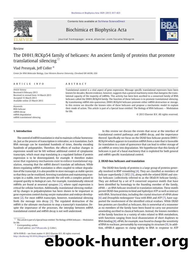 The DHH1RCKp54 family of helicases: An ancient family of proteins that promote translational silencing by Vlad Presnyak & Jeff Coller