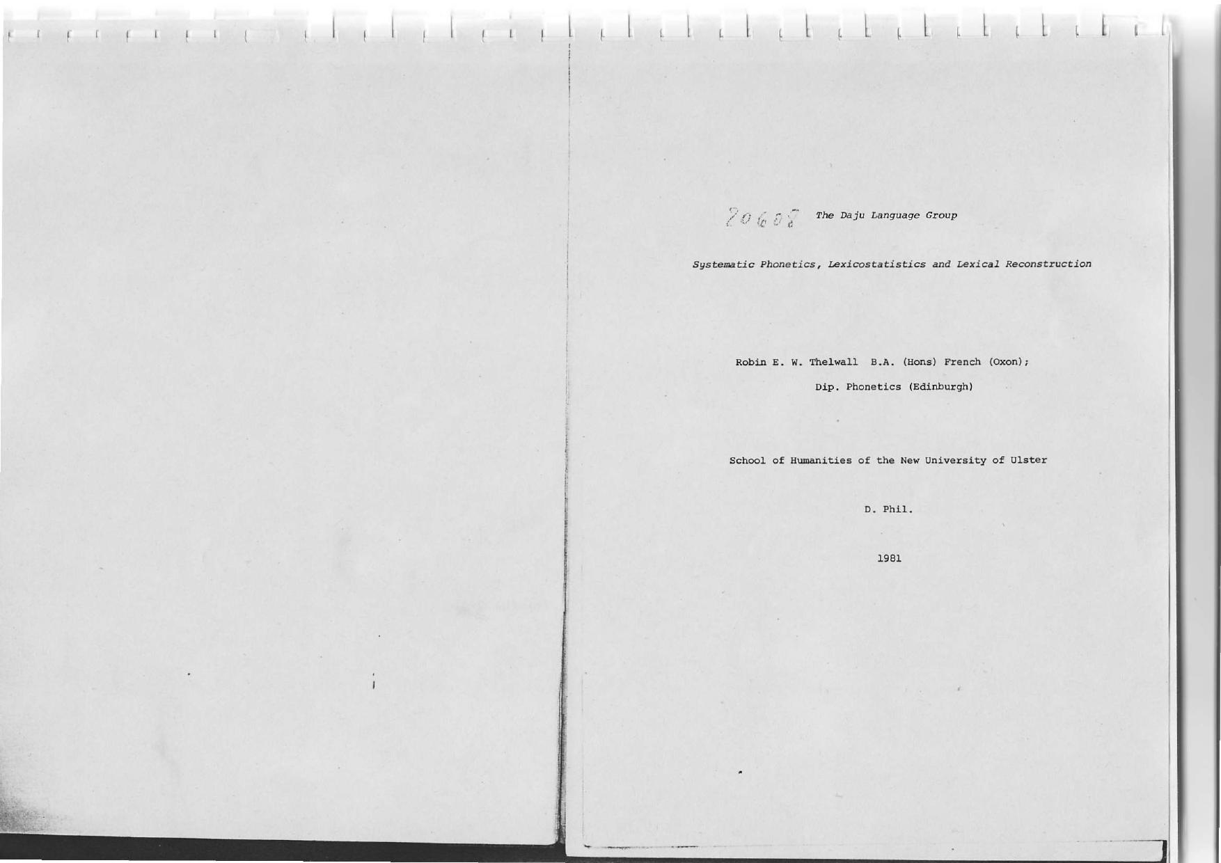 The Daju Language Group: Systematic Phonetics, Lexicostatistics and Lexical Reconstruction by Robin E. W. Thelwall