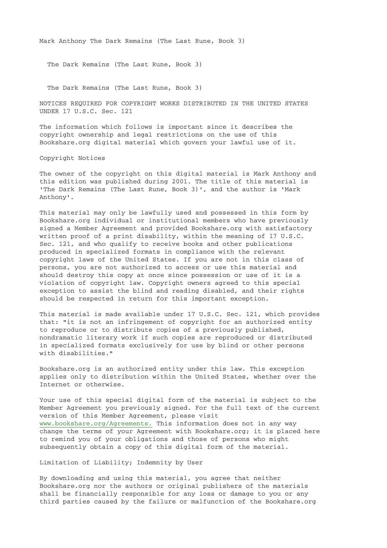 The Dark Remains by Mark Anthony