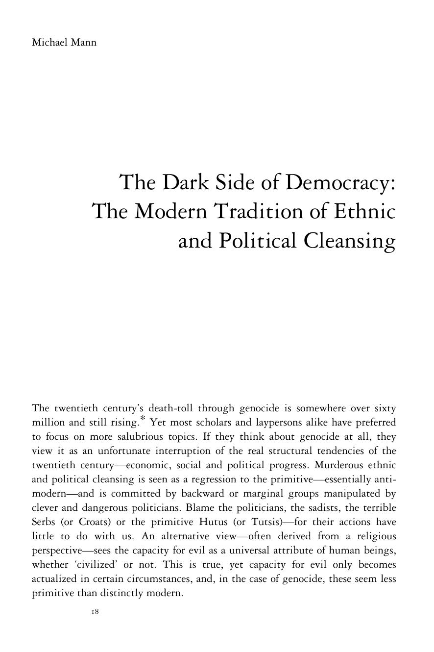 The Dark Side of Democracy: The Modern Tradition of Ethnic and Political Cleansing by Michael Mann