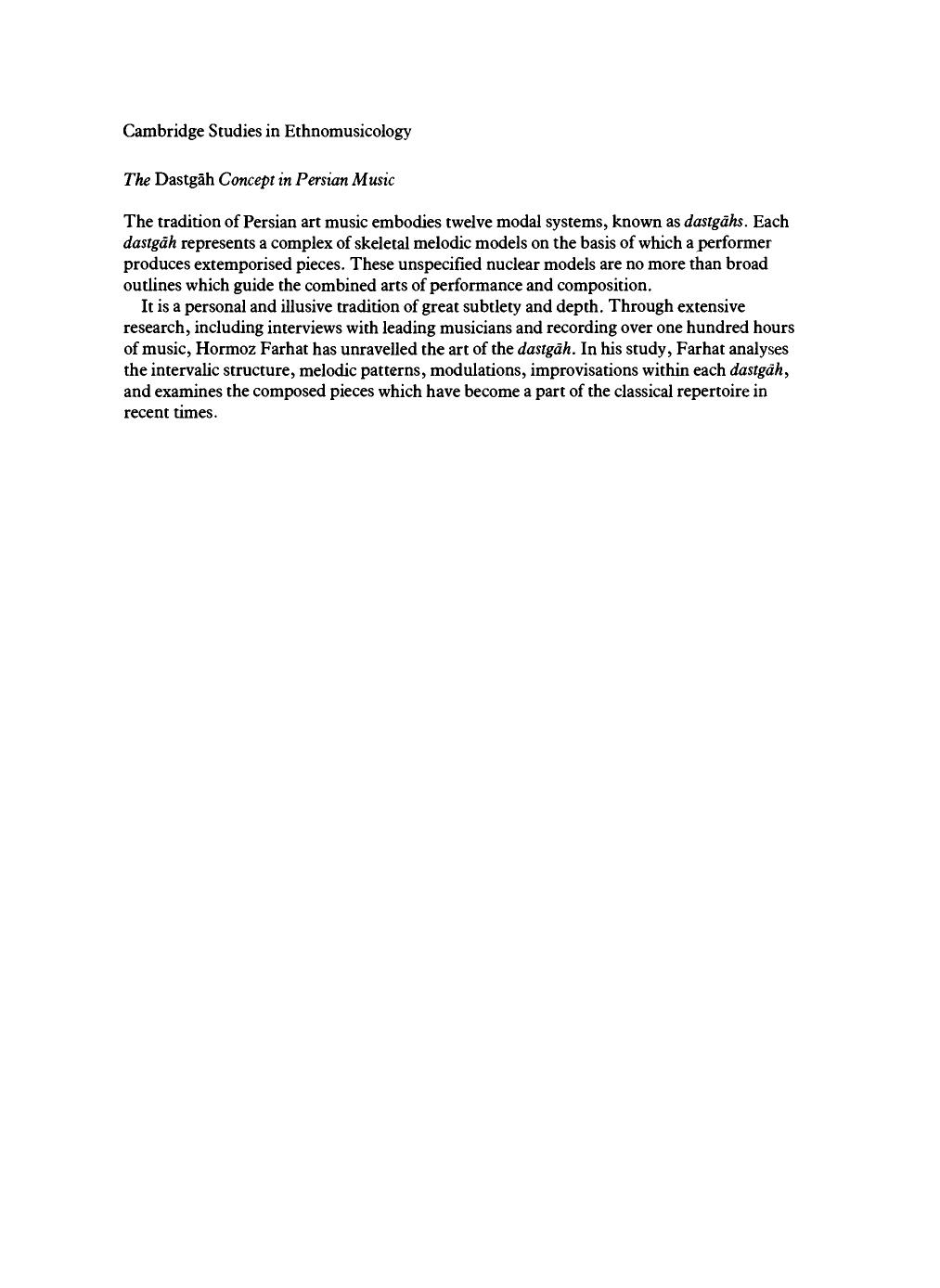 The Dastgāh Concept in Persian Music by Hormoz Farhat