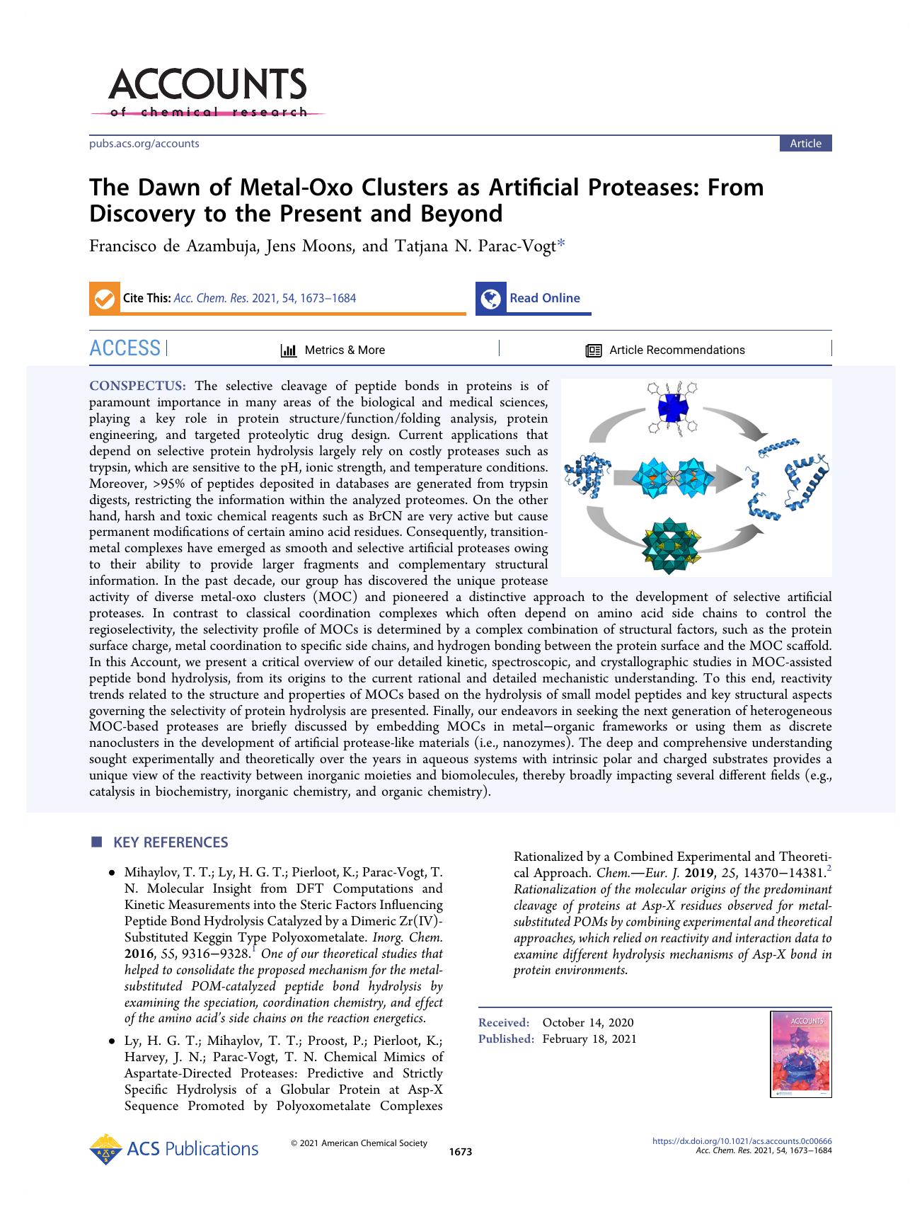 The Dawn of Metal-Oxo Clusters as Artificial Proteases: From Discovery to the Present and Beyond by Francisco de Azambuja Jens Moons and Tatjana N. Parac-Vogt