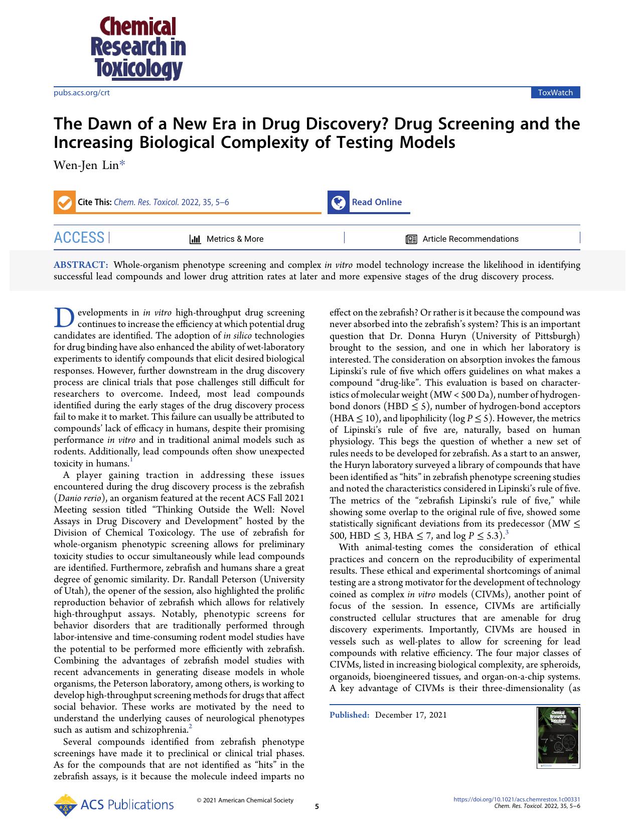 The Dawn of a New Era in Drug Discovery? Drug Screening and the Increasing Biological Complexity of Testing Models by Wen-Jen Lin