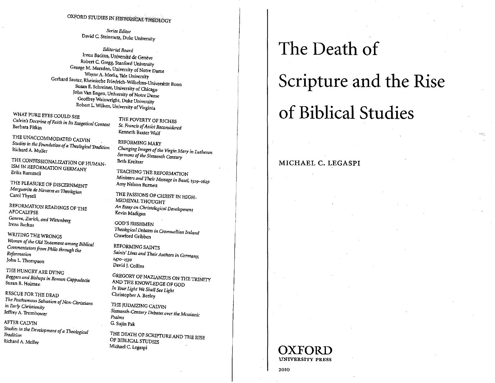 The Death of Scripture and the Rise of Biblical Studies by Michael C. Legaspi