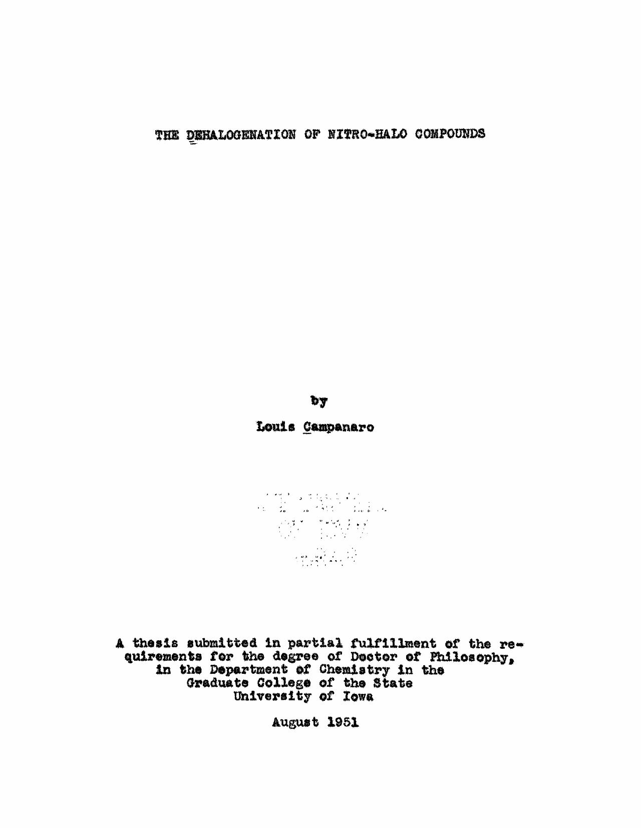 The Dehalogenation of Nitro-Halo Compounds by Campanaro Louis