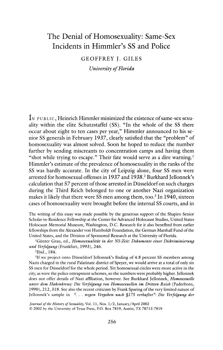The Denial of Homosexuality; Same-Sex Incidents in Himmler's SS and Police by unknow