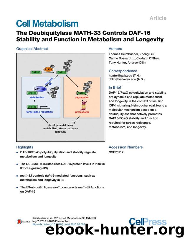 The Deubiquitylase MATH-33 Controls DAF-16 Stability and Function in Metabolism and Longevity by unknow