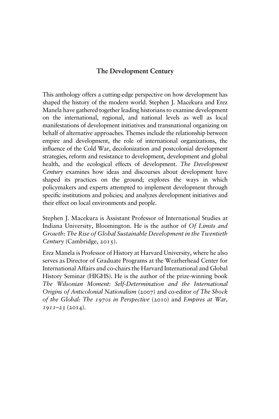 The Development Century: A Global History by Stephen J. Macekura; Erez Manela