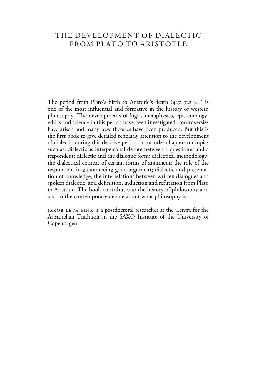 The Development of Dialectic from Plato to Aristotle by Unknow
