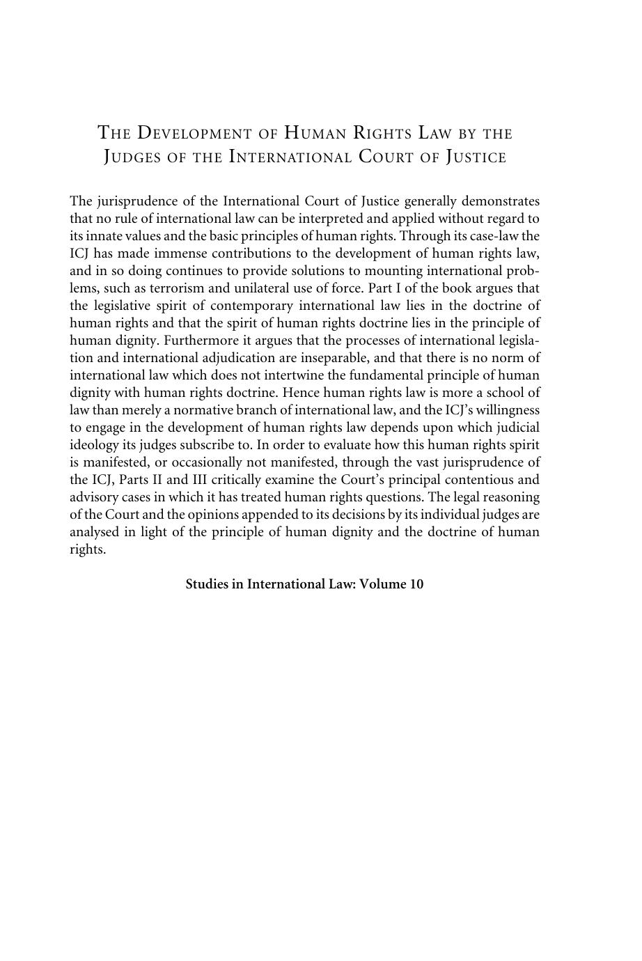 The Development of Human Rights Law by the Judges of the International Court of Justice by Shiv R.S. Bedi
