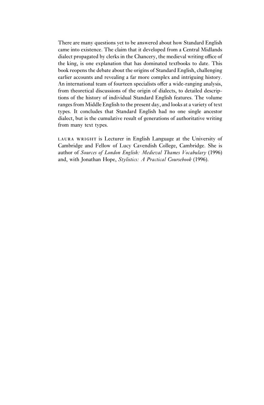 The Development of Standard English, 1300-1800: Theories, Descriptions, Conflicts (Studies in English Language) by Laura Wright