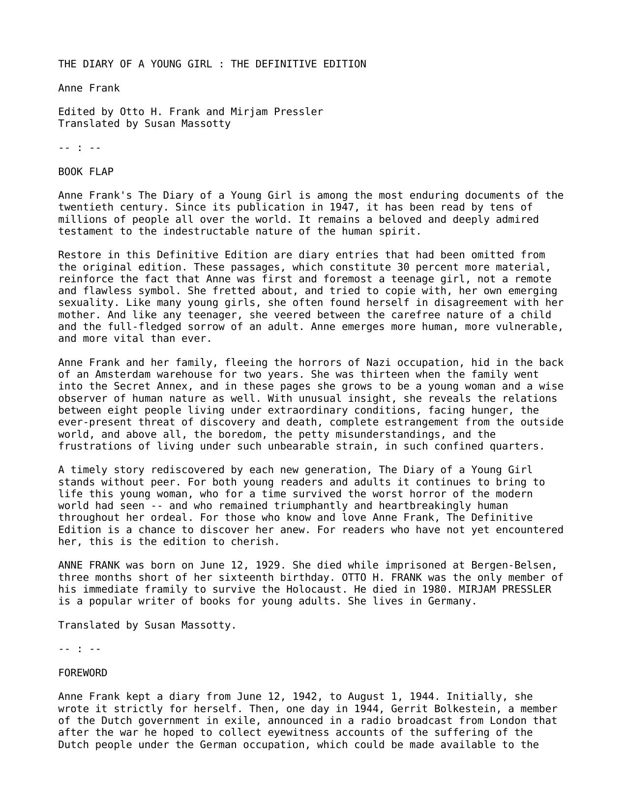 The Diary Of A Young Girl-Anne Frank by Unknown