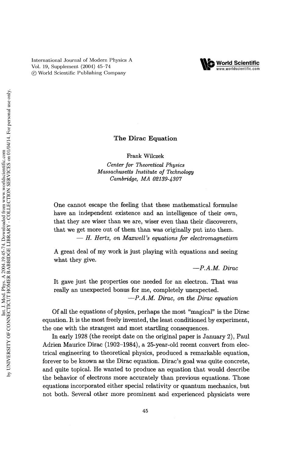 The Dirac Equation by Frank Wilczek