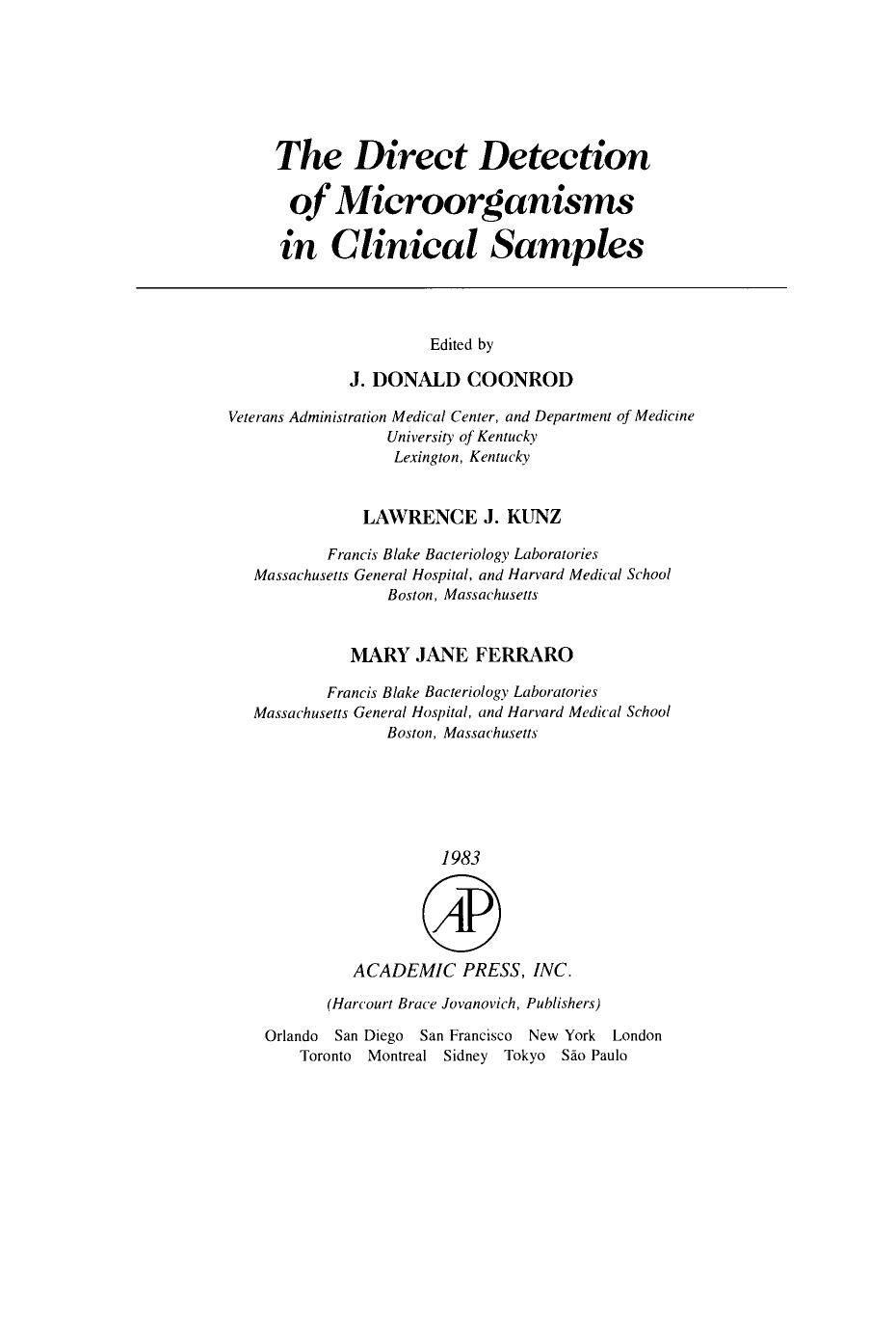 The Direct Detection of Microorganisms in Clinical Samples by J. Donald Coonrod (Eds.)