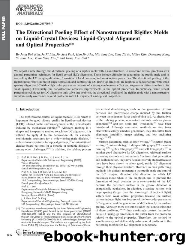The Directional Peeling Effect of Nanostructured Rigiflex Molds on Liquid-Crystal Devices: Liquid-Crystal Alignment and Optical Properties by Unknown