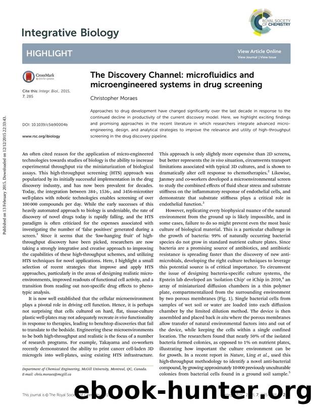 The Discovery Channel: microfluidics and microengineered systems in drug screening by Christopher Moraes
