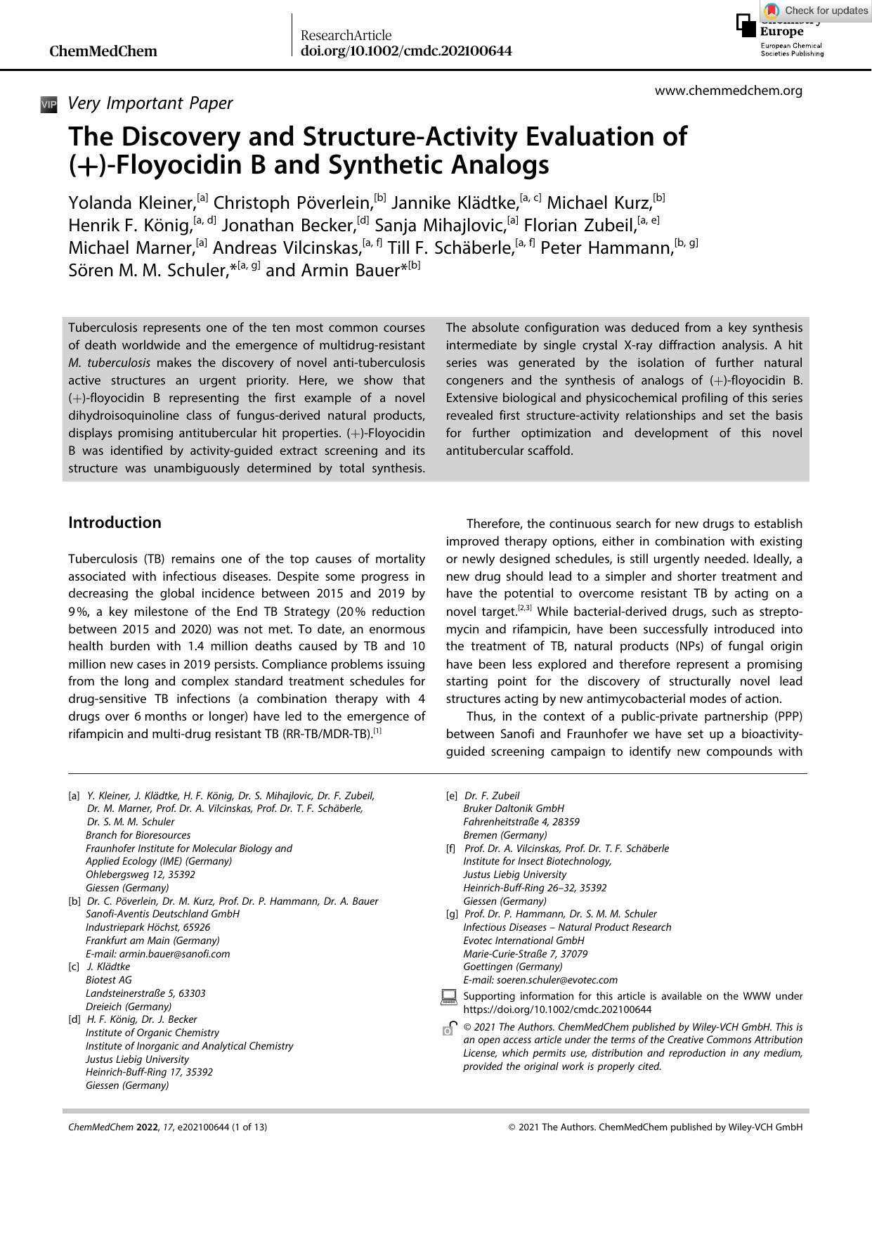 The Discovery and StructureâActivity Evaluation of (+)âFloyocidin B and Synthetic Analogs by Unknown