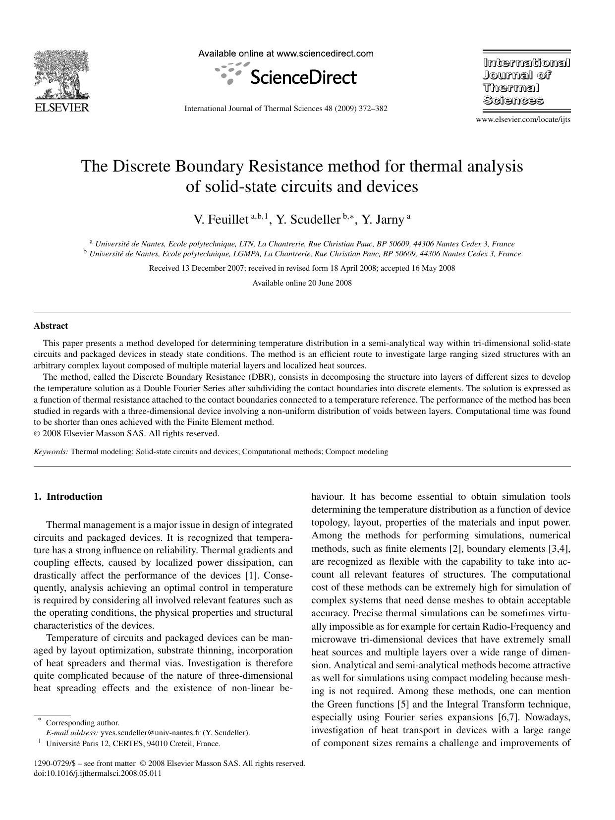 The Discrete Boundary Resistance method for thermal analysis of solid-state circuits and devices by V. Feuillet; Y. Scudeller; Y. Jarny