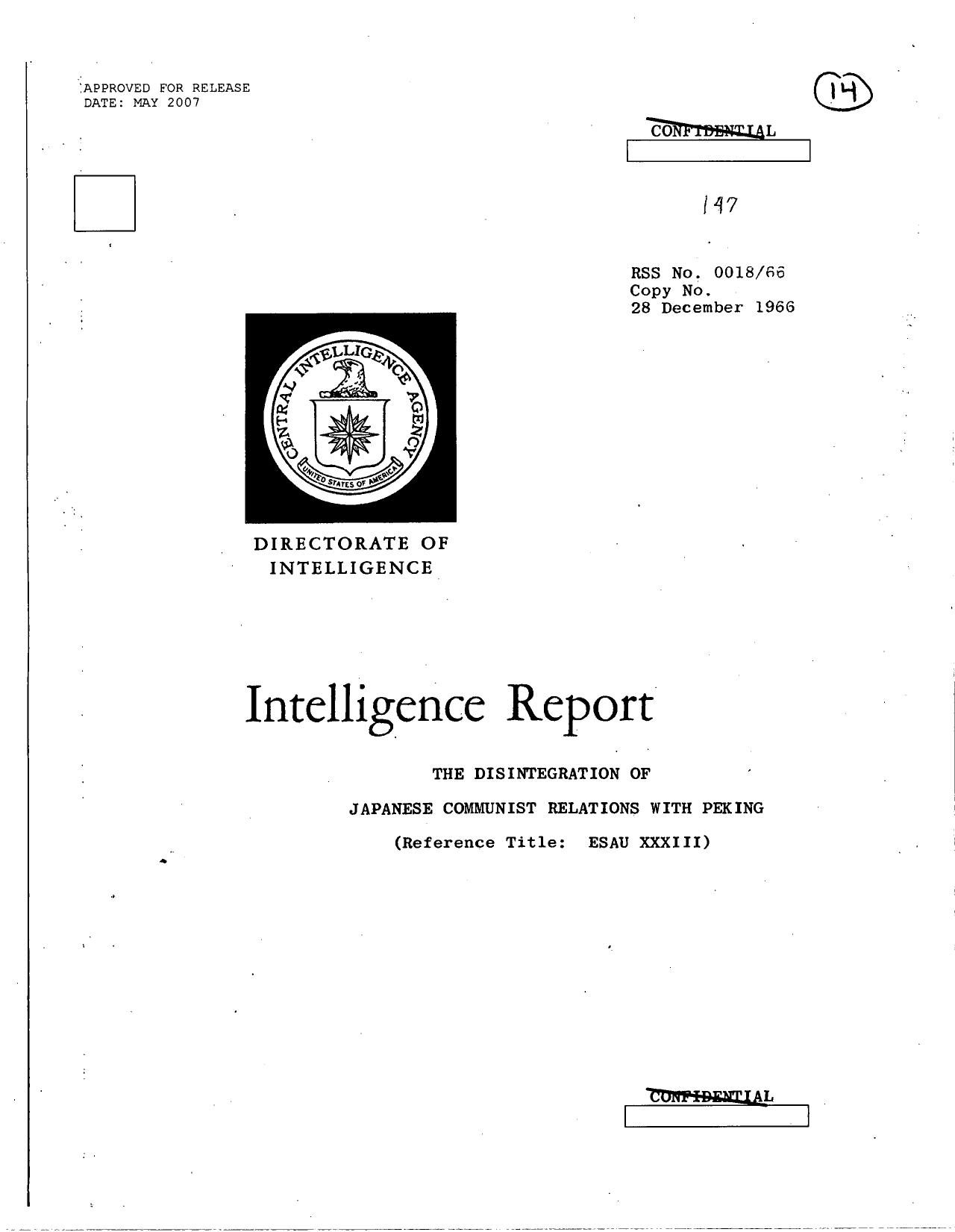 The Disintegration of Japanese Communist Relations with Peking by Unknown