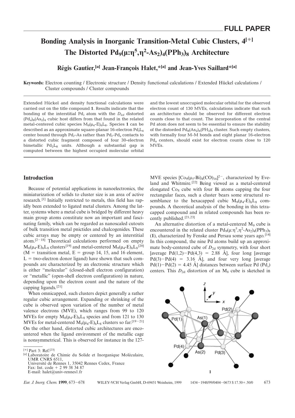 The Distorted Pd9([mgr]:[eegr]5,[eegr]2-As2)4(PPh3)8 Architecture by Unknown