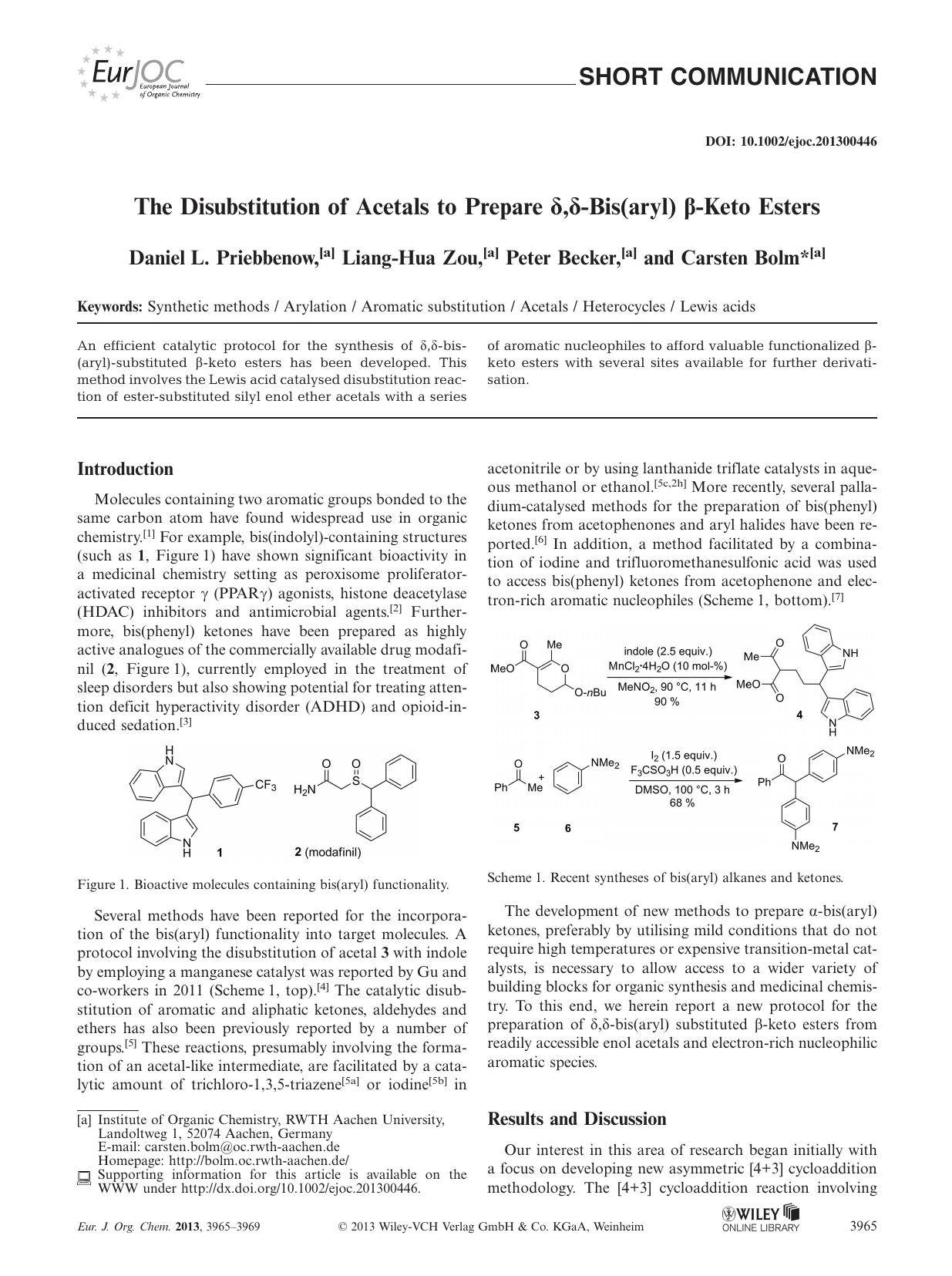 The Disubstitution of Acetals to Prepare ,Bis(aryl) Keto Esters by Unknown