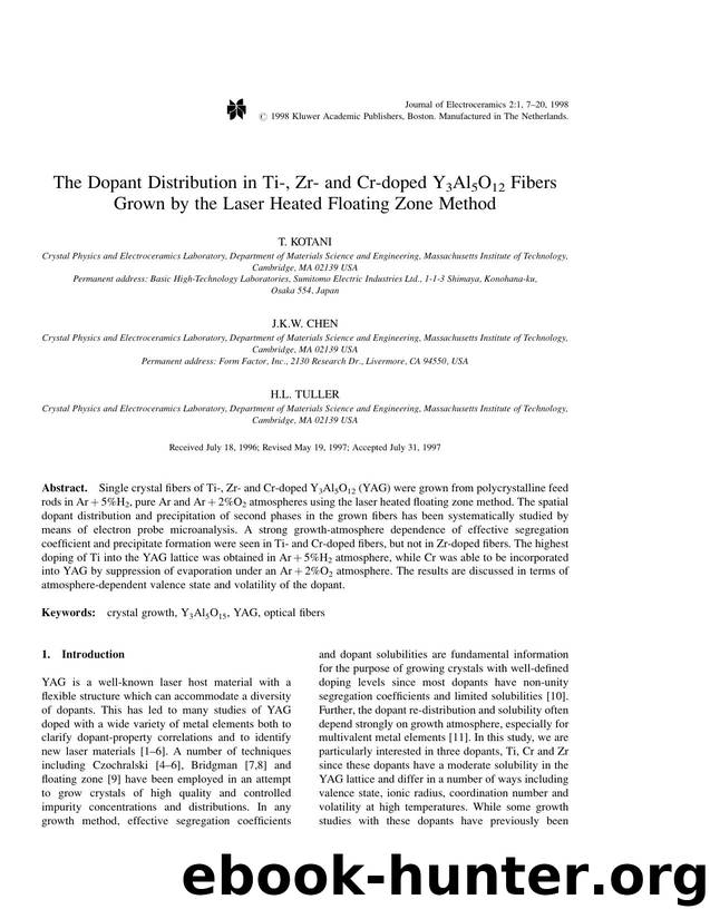The Dopant Distribution in Ti-, Zr- and Cr-doped Y<Subscript>3<Subscript>Al<Subscript>5<Subscript>O<Subscript>12<Subscript> Fibers Grown by the Laser Heated Floating Zone Method by Unknown