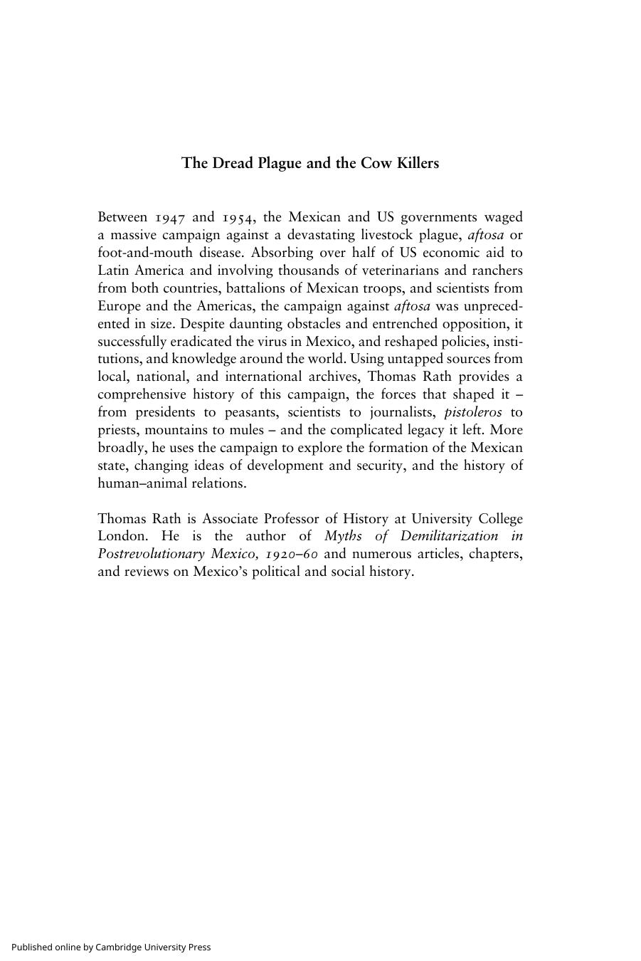 The Dread Plague and the Cow Killers: The Politics of Animal Disease in Mexico and the World by Thomas Rath