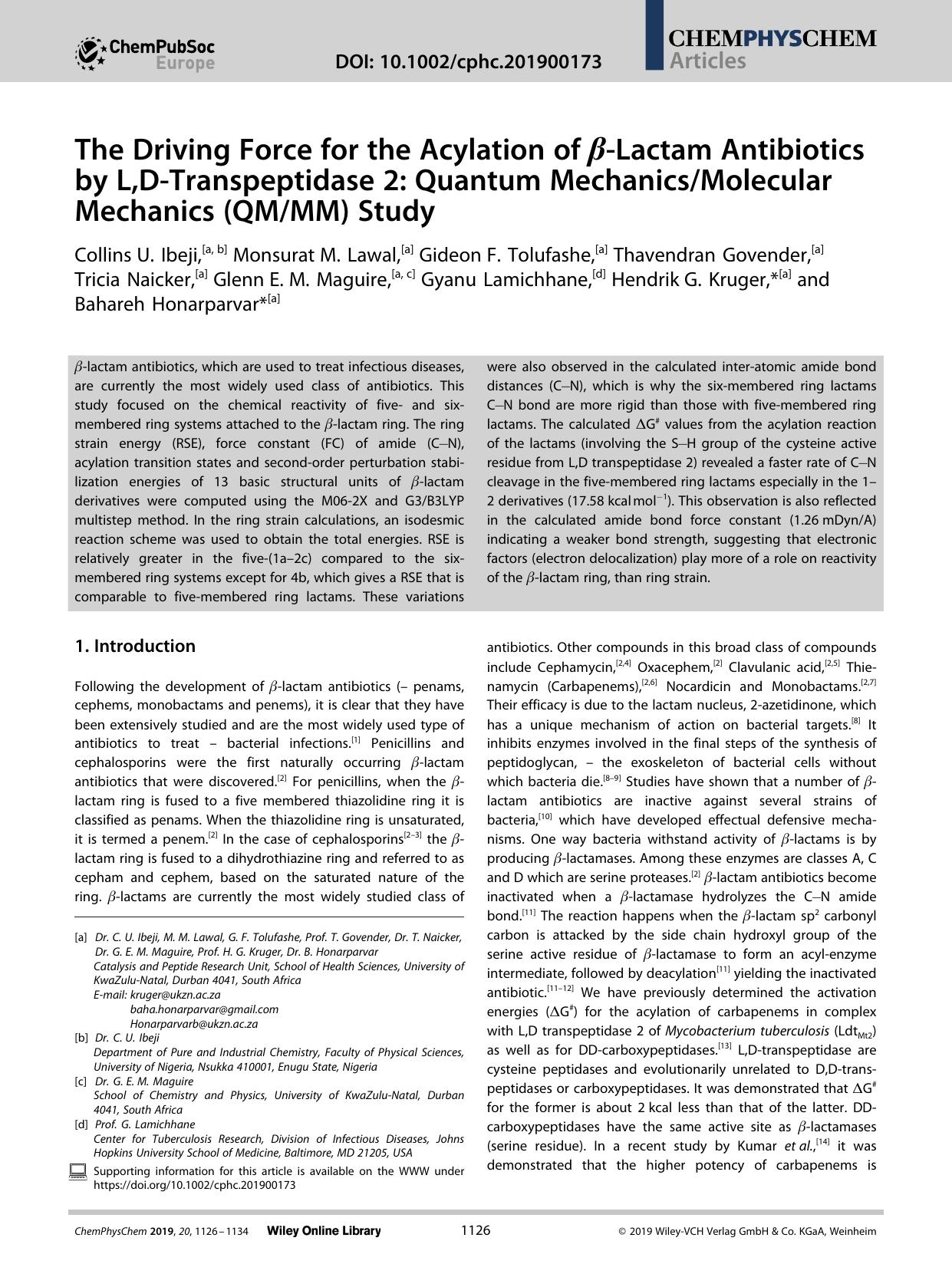 The Driving Force for the Acylation of Î²âLactam Antibiotics by L,DâTranspeptidase 2: Quantum MechanicsMolecular Mechanics (QMMM) Study by Unknown