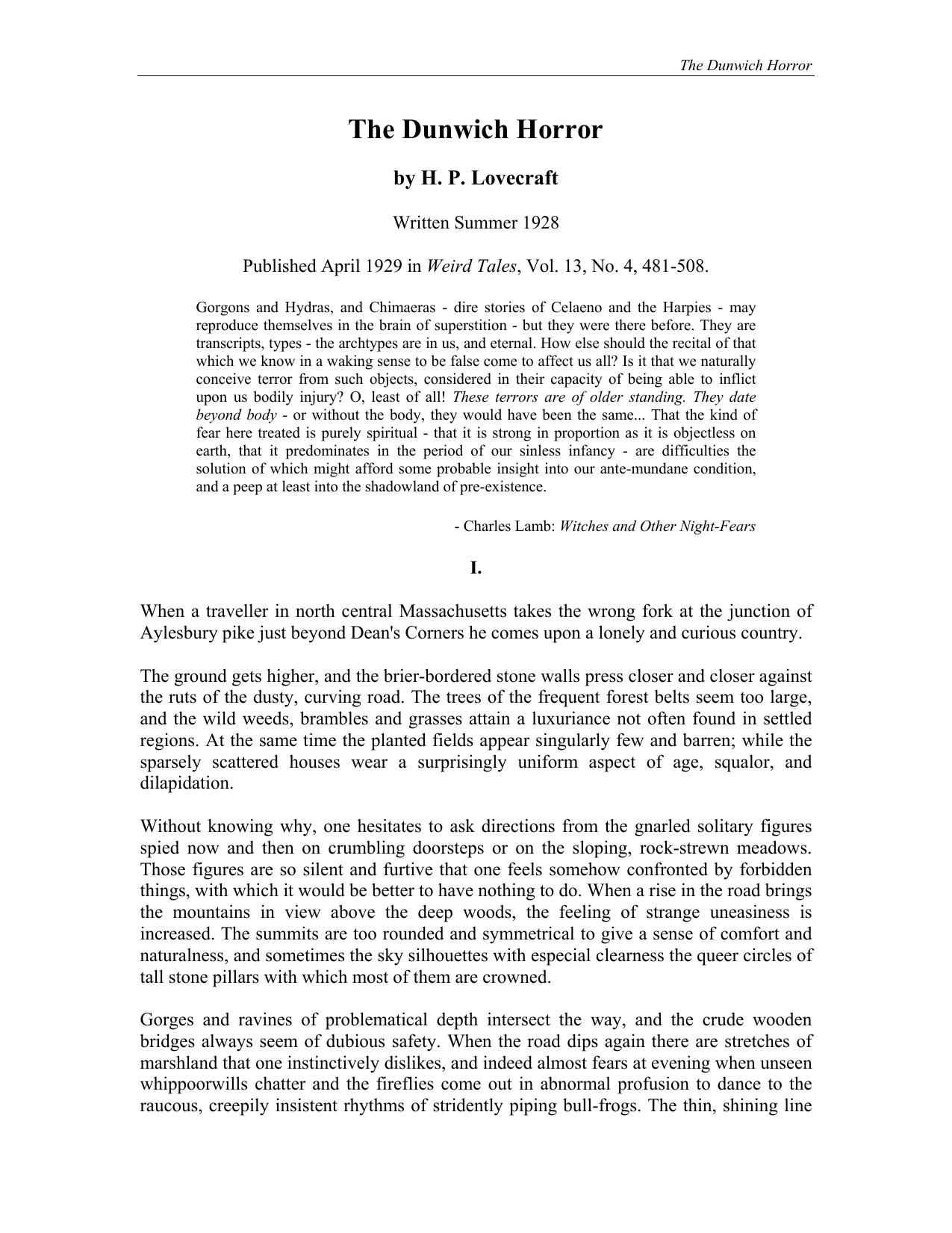 The Dunwich Horror by H. P. Lovecraft