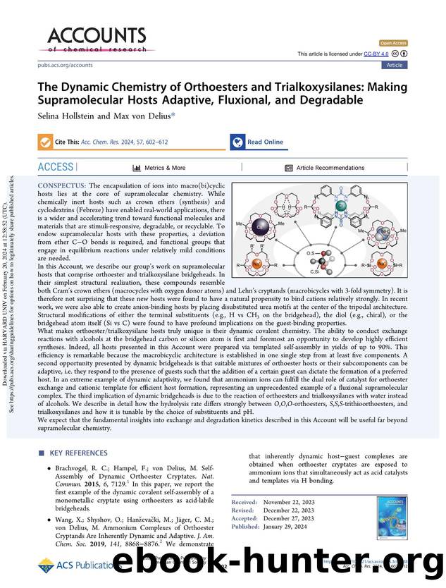 The Dynamic Chemistry of Orthoesters and Trialkoxysilanes: Making Supramolecular Hosts Adaptive, Fluxional, and Degradable by Selina Hollstein & Max von Delius