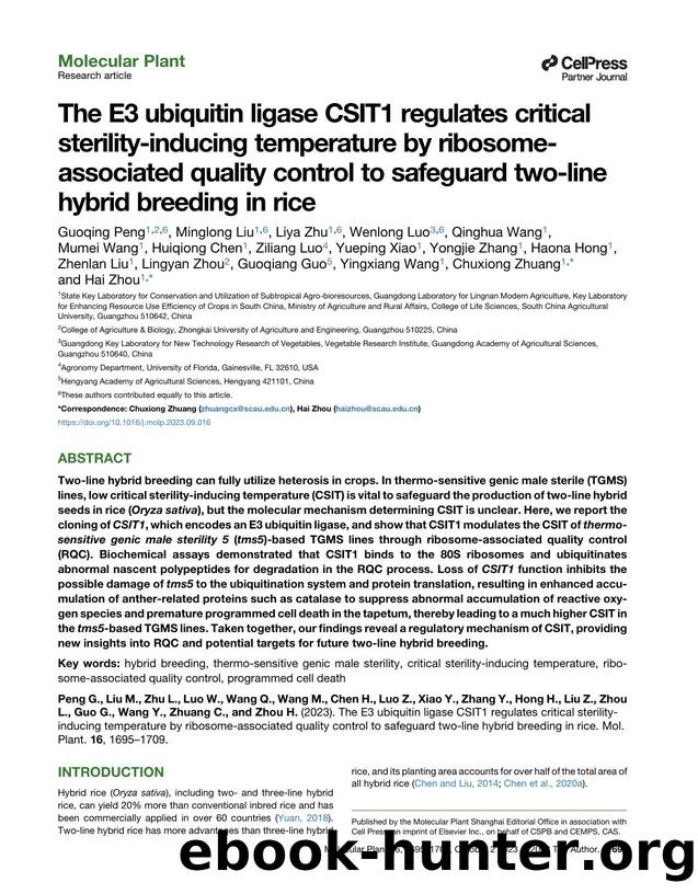 The E3 ubiquitin ligase CSIT1 regulates critical sterility-inducing temperature by ribosome-associated quality control to safeguard two-line hybrid breeding in rice by unknow