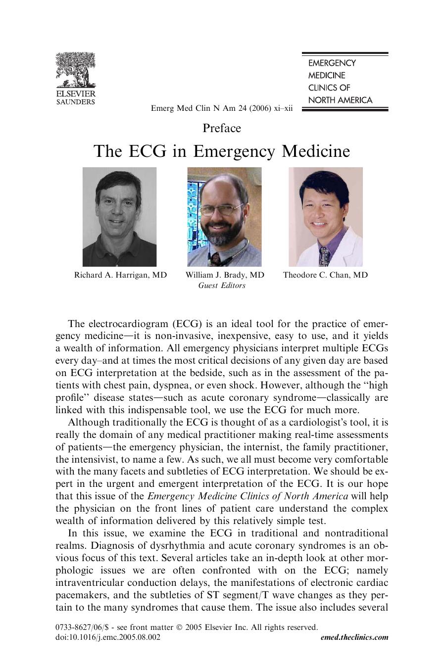 The ECG in Emergency Medicine by Theodore C. Chan William Brady Richard Harrigan Joseph Ornato Peter Rosen