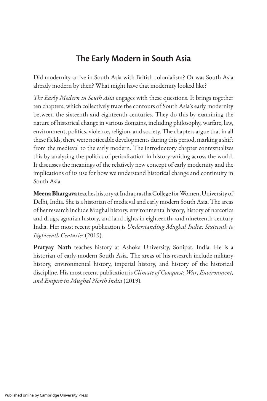 The Early Modern in South Asia: Querying Modernity, Periodization, and History by Meena Bhargava Pratyay Nath