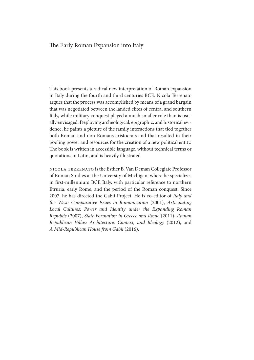 The Early Roman Expansion Into Italy: Elite Negotiation and Family Agendas by Nicola Terrenato