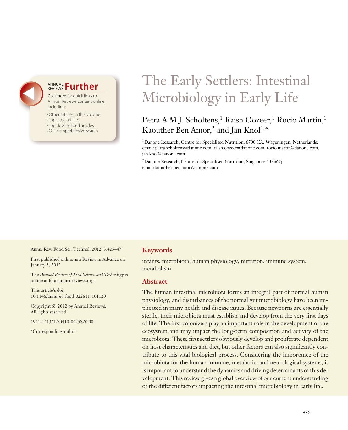 The Early Settlers: Intestinal Microbiology in Early Life by Petra A.M.J. Scholtens Raish Oozeer Rocio Martin Kaouther Ben Amor Jan Knol