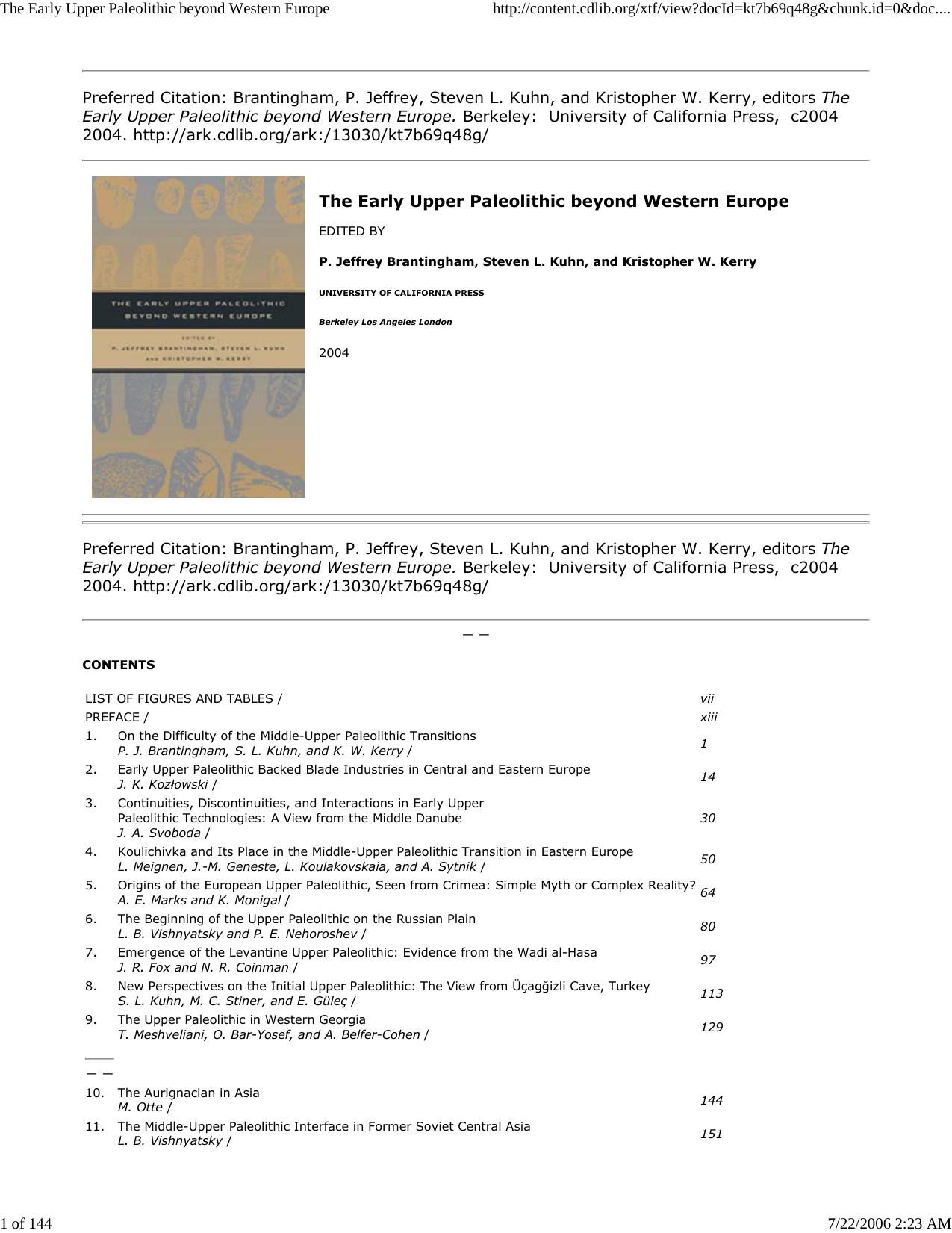 The Early Upper Paleolithic beyond Western Europe by Master Clark
