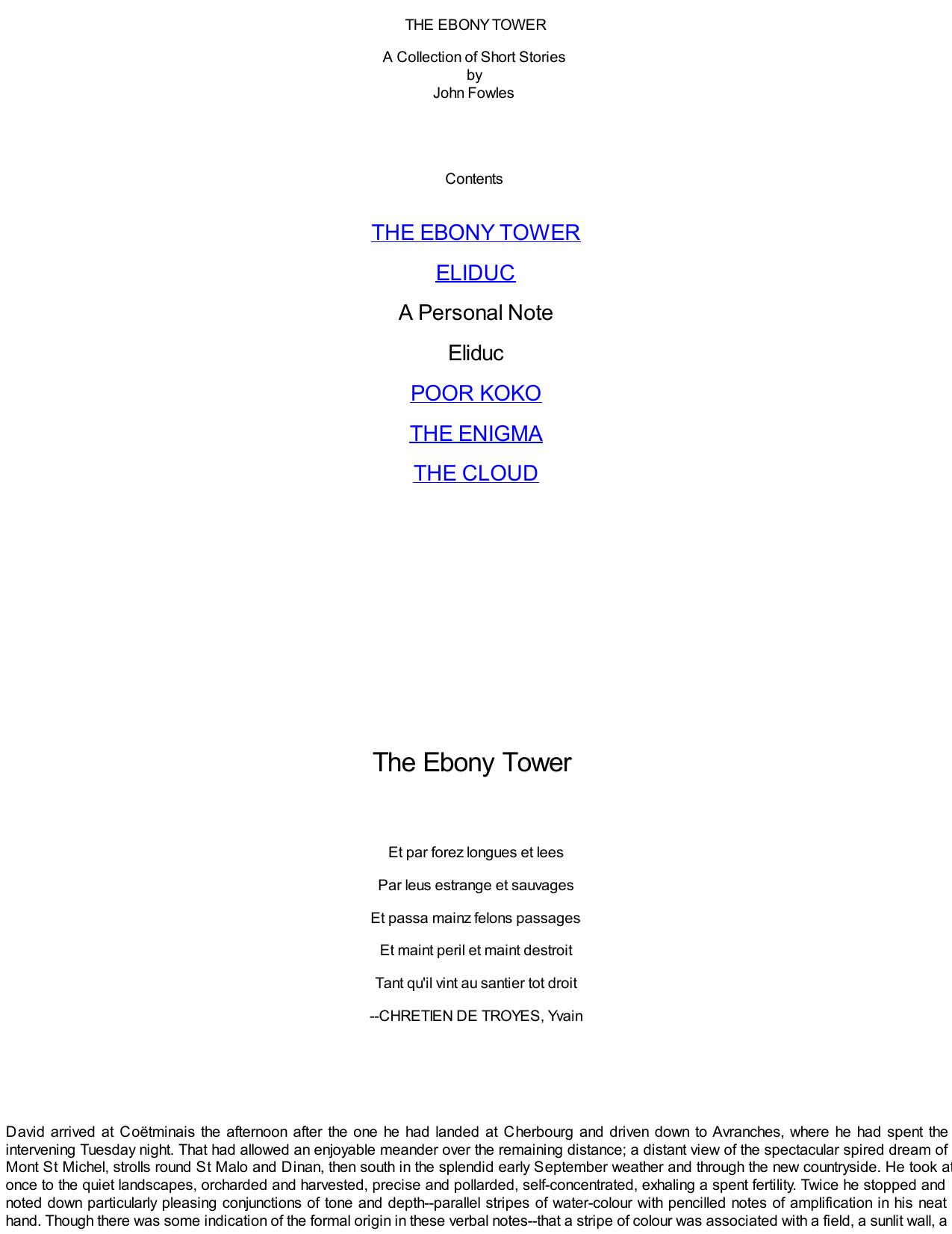The Ebony Tower-Short Stories - John Fowles by John Fowles