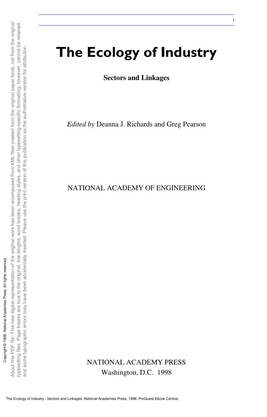 The Ecology of Industry : Sectors and Linkages by National Academy of Engineering; Greg Pearson; Deanna Richards