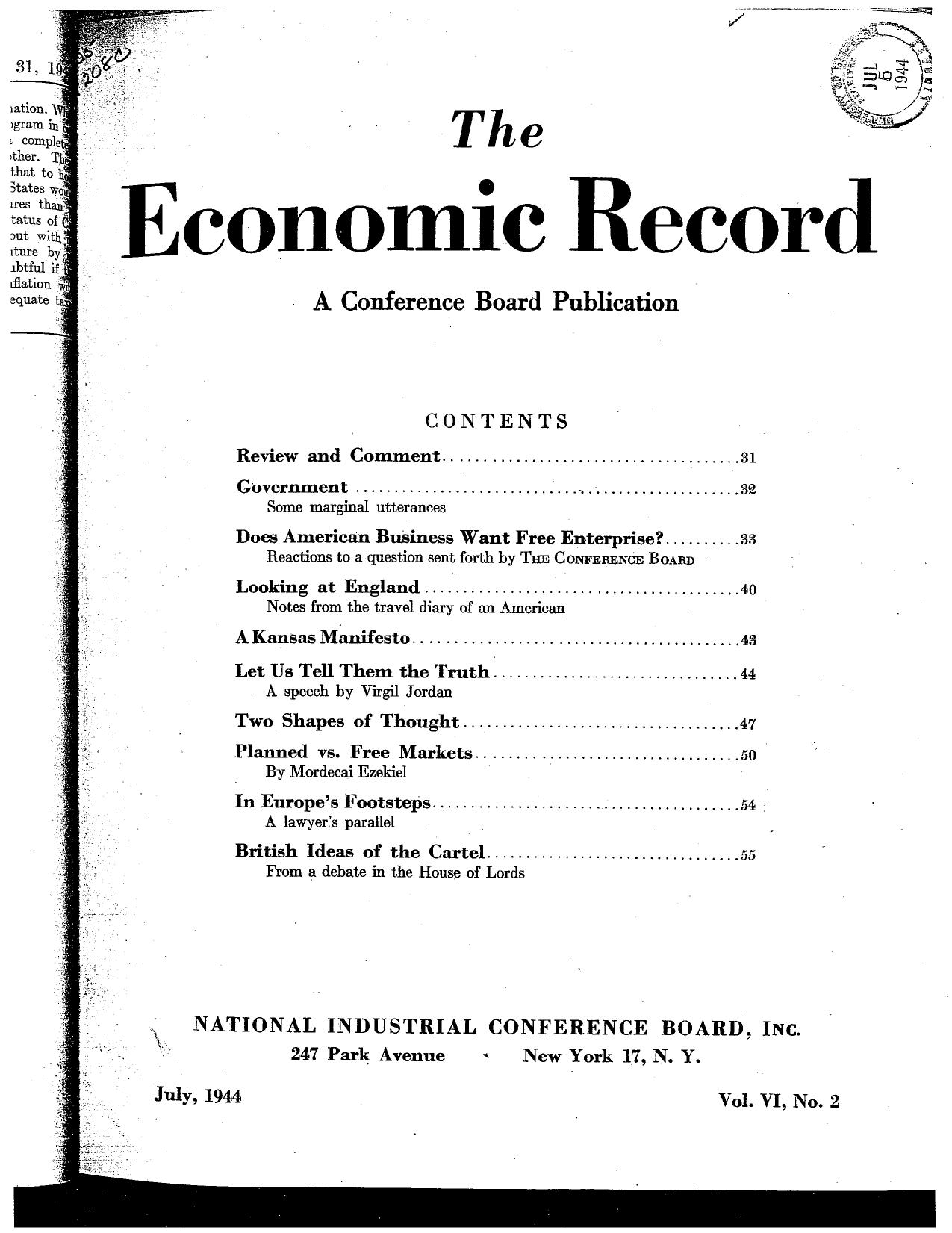 The Economic Record, vol. 6, no. 2 by National Industrial Conference Board