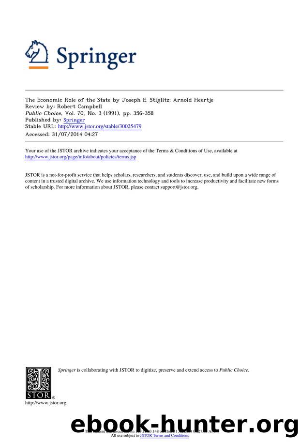 The Economic Role of the State by Joseph E. Stiglitz; Arnold Heertje by The Economic Role of the State by Joseph E. Stiglitz; Arnold Heertje