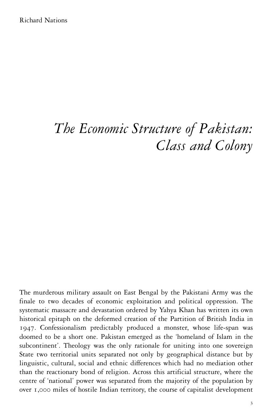 The Economic Structure of Pakistan: Class and Colony by Richard Nations