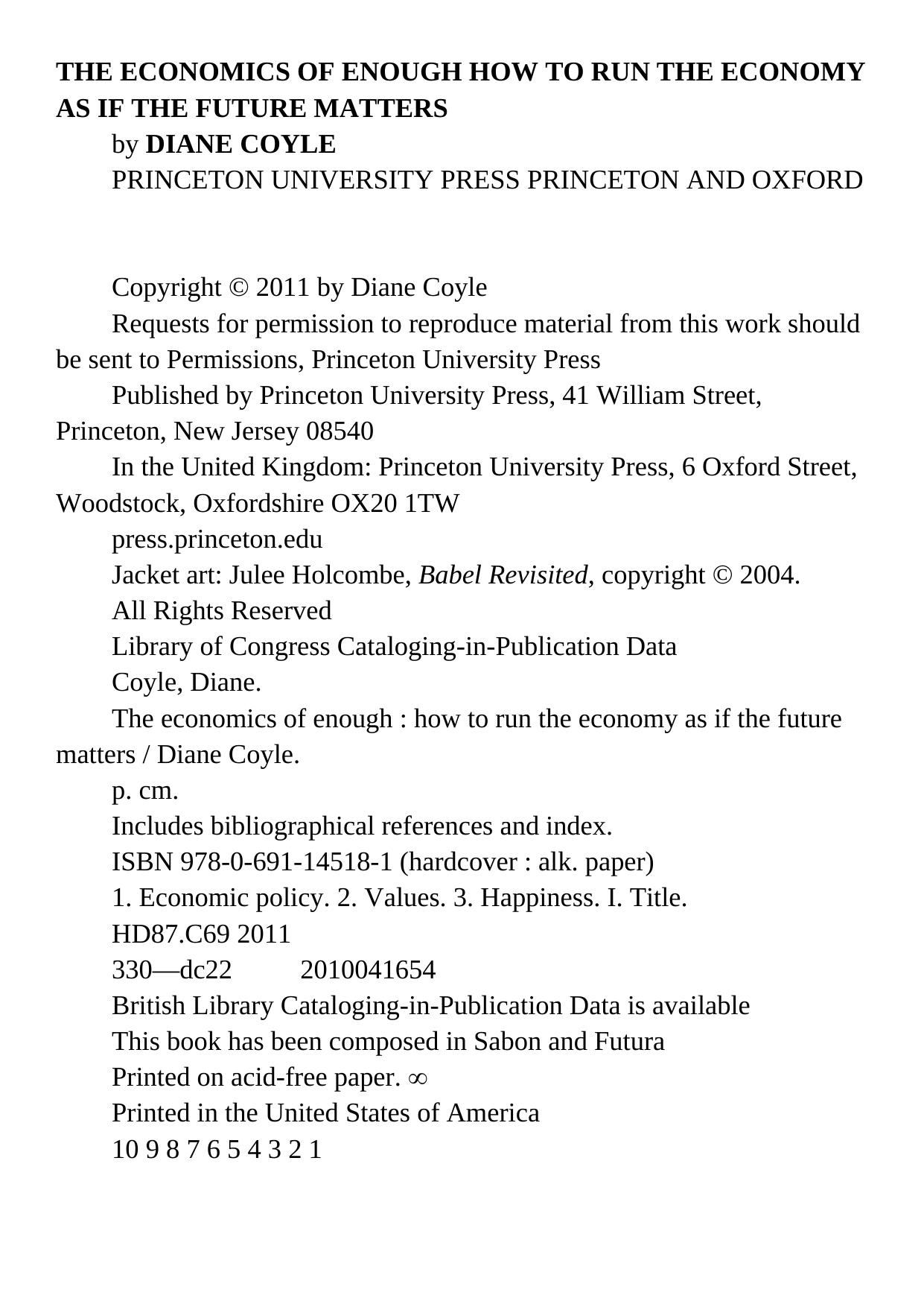 The Economics of Enough: How to Run the Economy as if the Future Matters by Diane Coyle