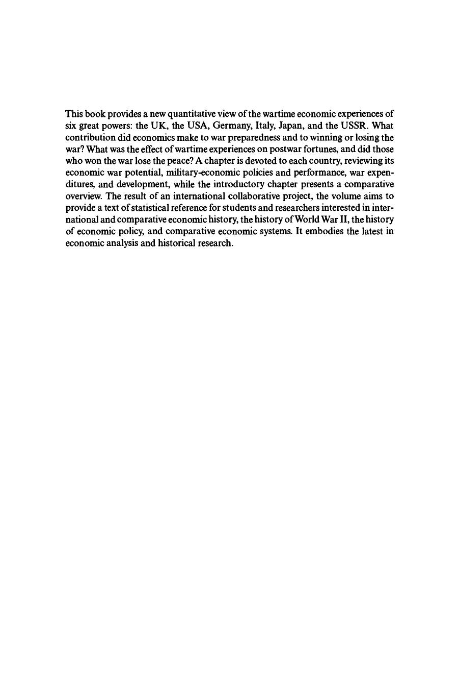 The Economics of World War II: Six Great Powers in International Comparison (Studies in Macroeconomic History) by Mark Harrison