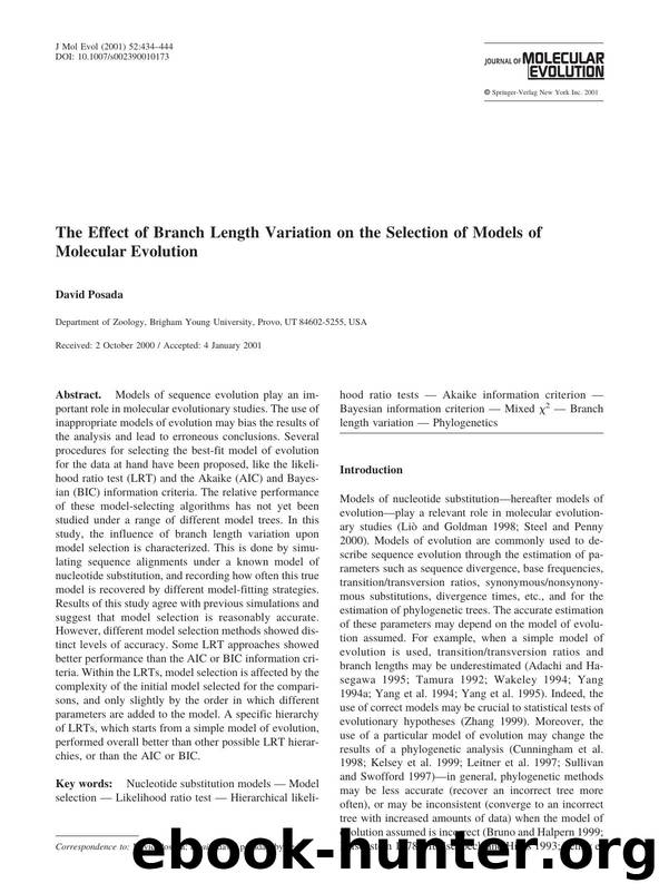 The Effect of Branch Length Variation on the Selection of Models of Molecular Evolution by Posada D