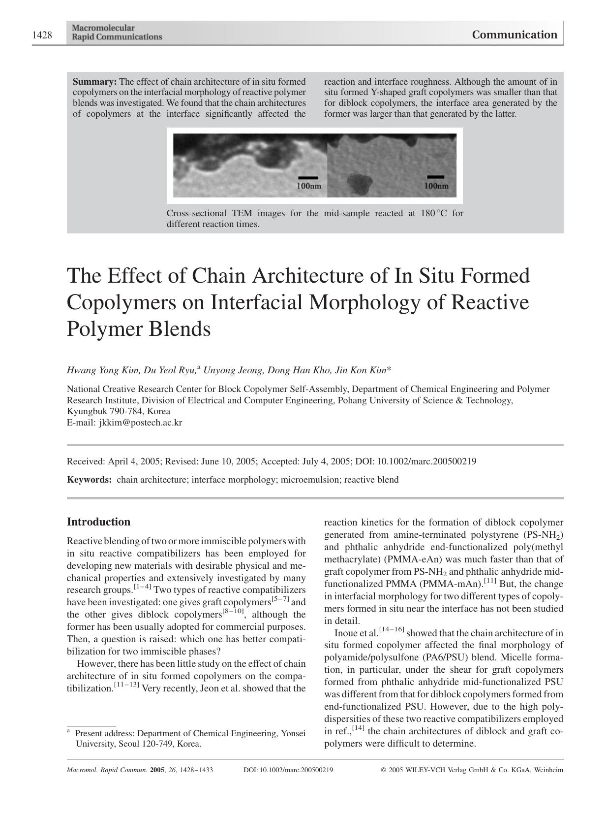 The Effect of Chain Architecture of In Situ Formed Copolymers on Interfacial Morphology of Reactive Polymer Blends by Unknown