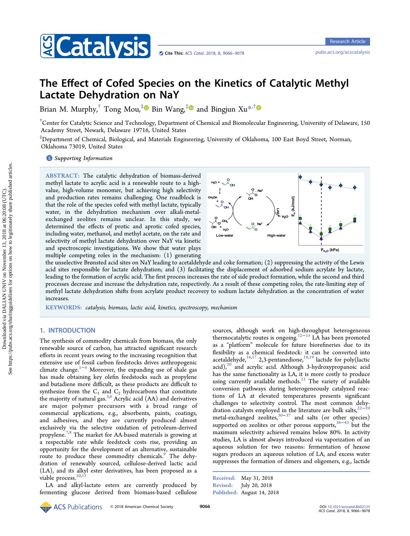 The Effect of Cofed Species on the Kinetics of Catalytic Methyl Lactate Dehydration on NaY by Brian M. Murphy & Tong Mou & Bin Wang & Bingjun Xu
