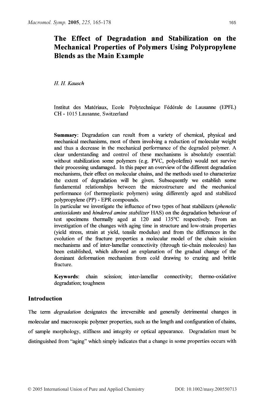 The Effect of Degradation and Stabilization on the Mechanical Properties of Polymers Using Polypropylene Blends as the Main Example by Unknown