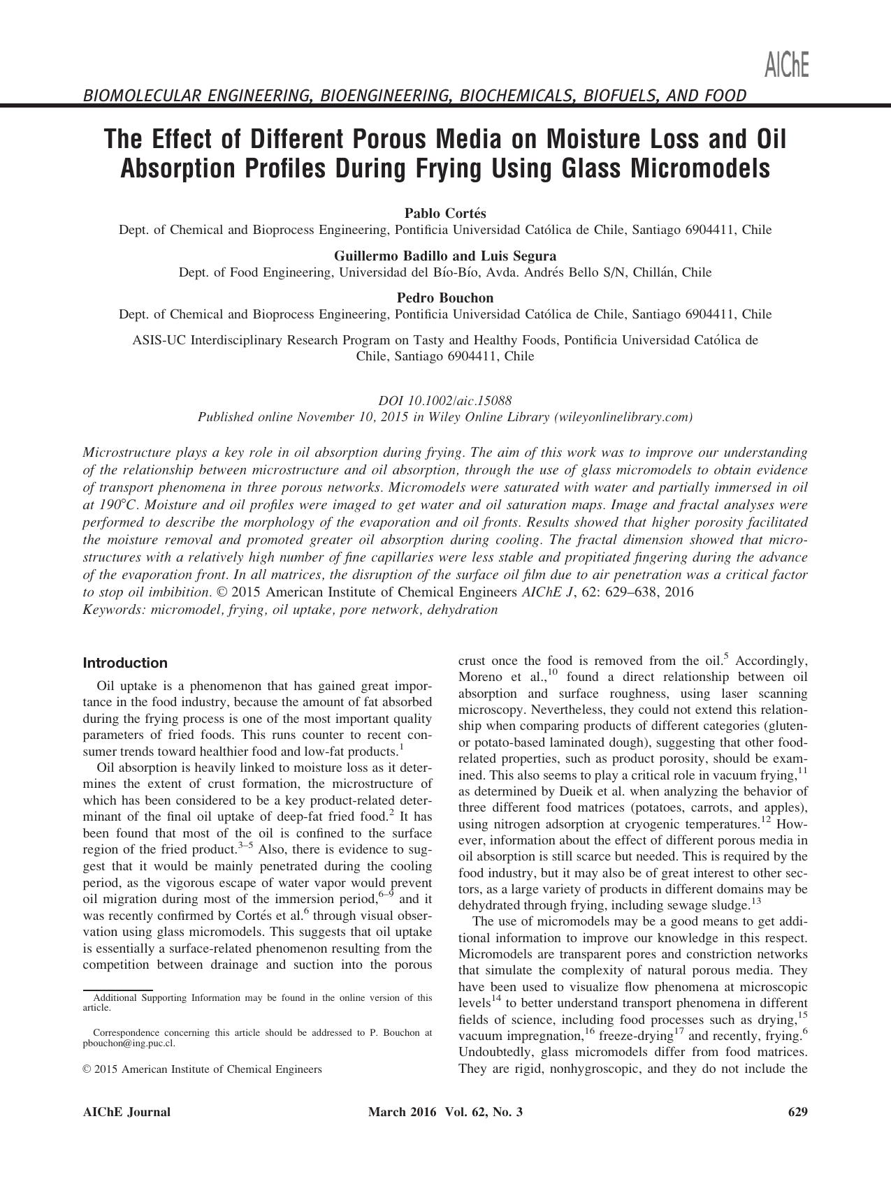 The Effect of Different Porous Media on Moisture Loss and Oil Absorption Profiles During Frying Using Glass Micromodels by Unknown