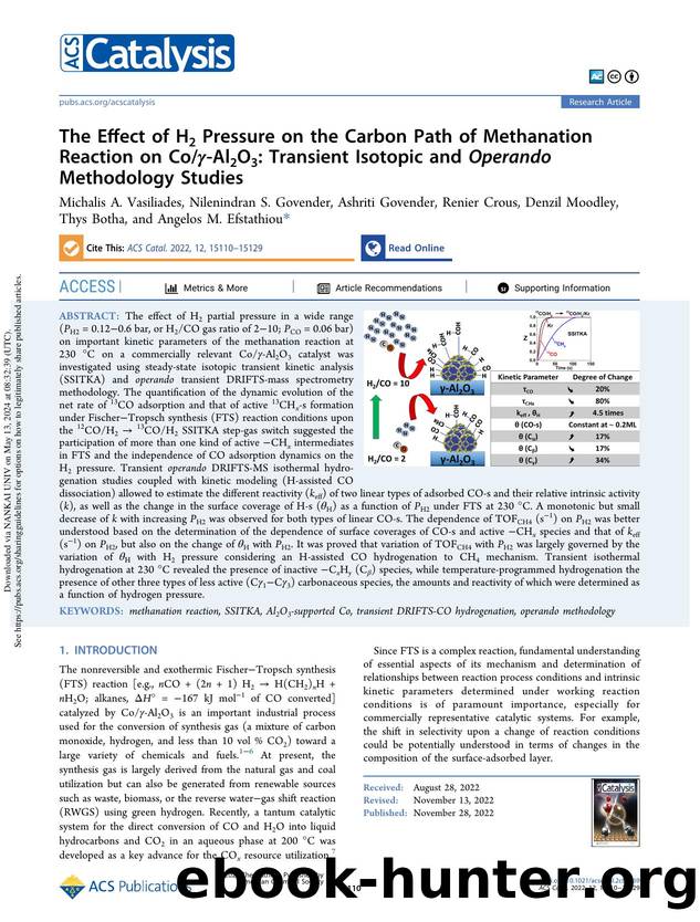 The Effect of H2 Pressure on the Carbon Path of Methanation Reaction on CoÎ³-Al2O3: Transient Isotopic and Operando Methodology Studies by unknow